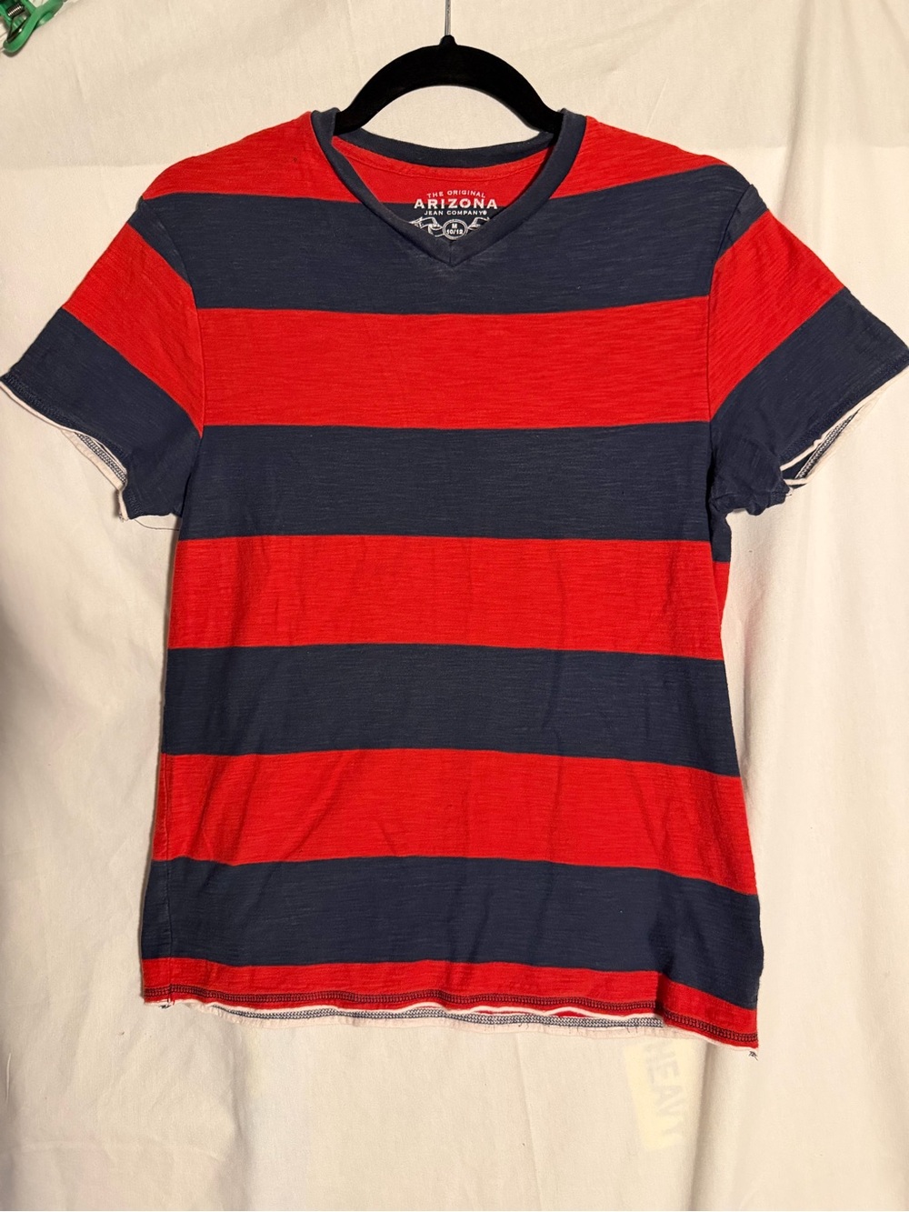 #469 Arizona Jean Company Red & Navy Wide-Stripe Short Sleeve Tee